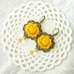 Ines, Mustard rose filigree earrings, Autumn fashion